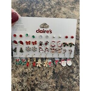 20 Pair Claire's Christmas Earrings New On Card Super Cute